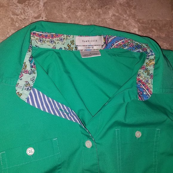 Van Heusen Kelly Green Button-Down Dress Shirt M - Picture 2 of 7